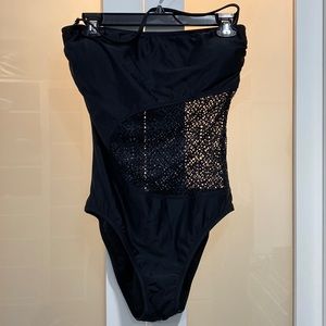 NEW Mossimo black one piece crochet swimsuit